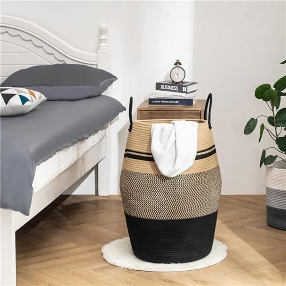 105L Extra Large Woven Laundry Hamper Basket with Heavy Duty Cotton Rope Handles - Picture 4 of 7